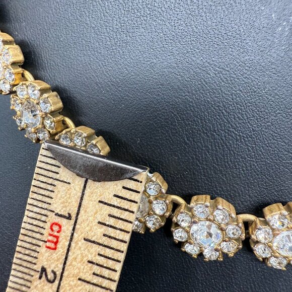 J Crew Clear Rhinestone and Crystal Flower Statement Necklace Gold Tone - Picture 4 of 6